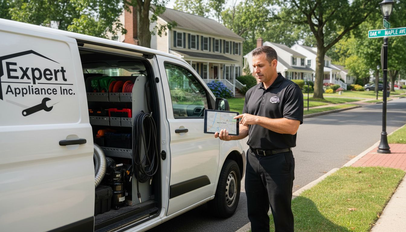 Technician with service van in NJ neighborhood
