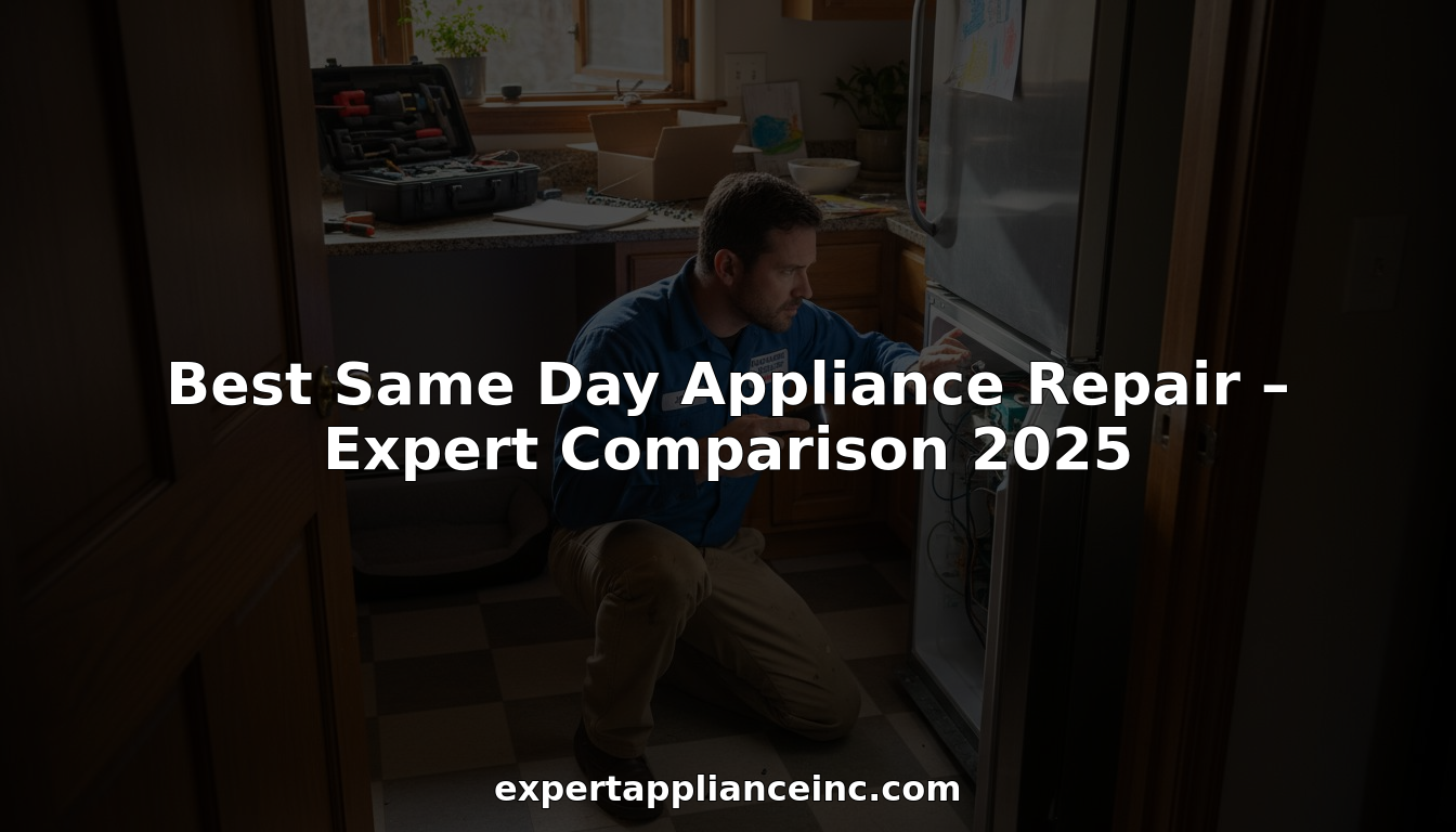 Technician repairing refrigerator in family kitchen