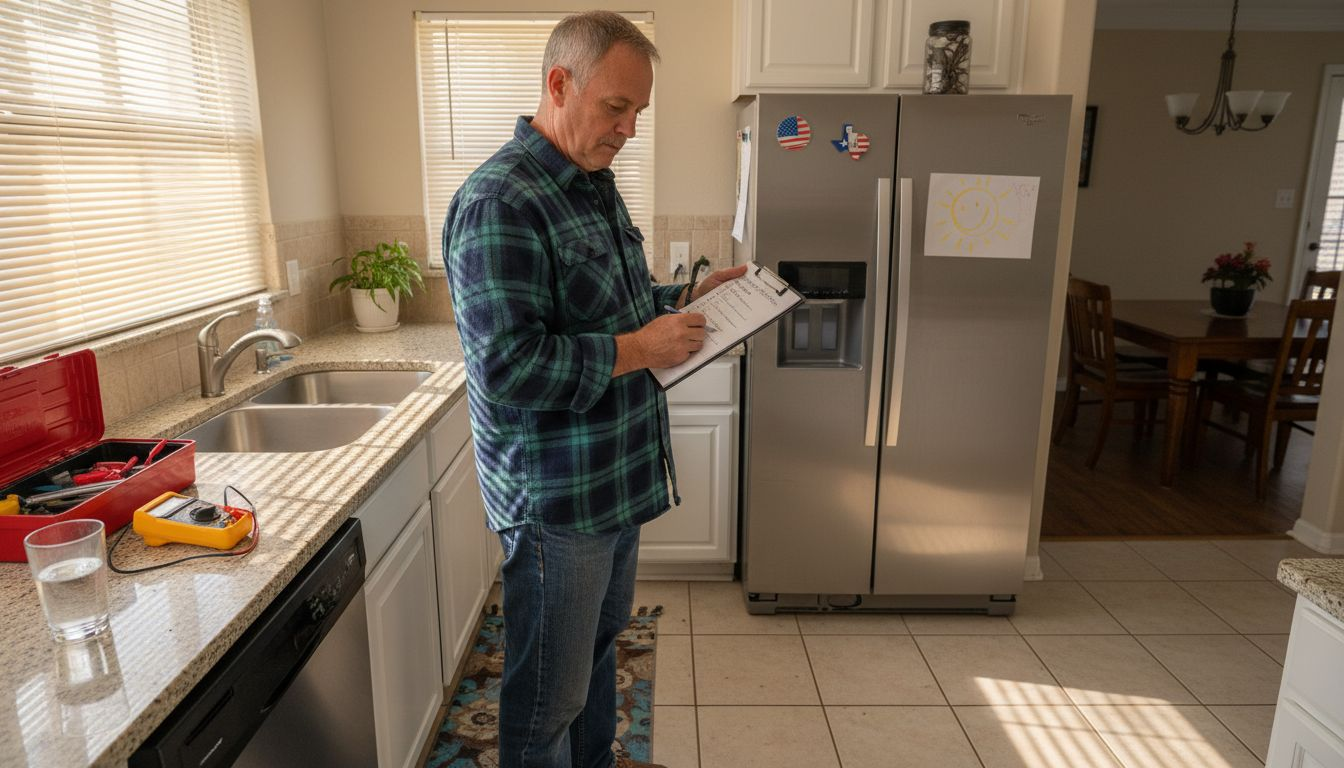Homeowner checking emergency appliance checklist in kitchen