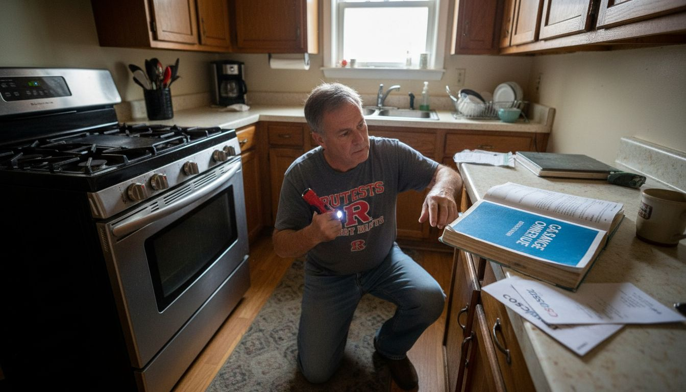 Homeowner inspects stove in New Jersey kitchen