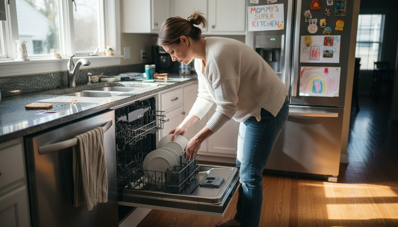 Person loading dishwasher in NJ kitchen