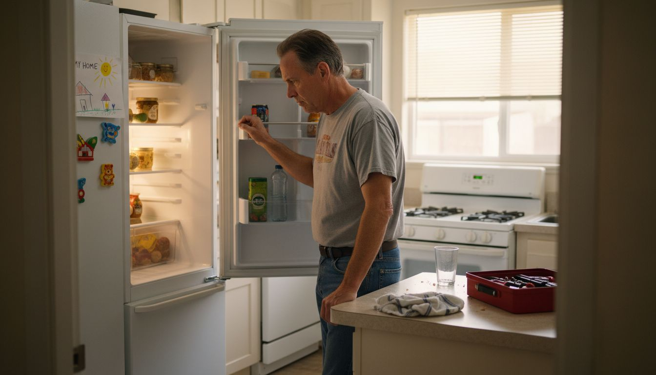 Homeowner checking kitchen appliances for issues