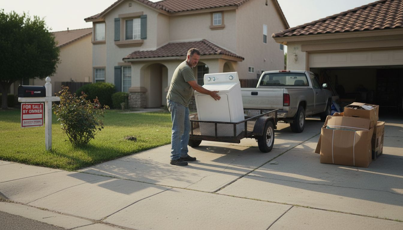 Homeowner recycling old appliances outdoors