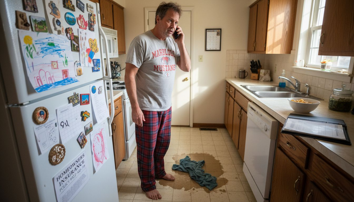 Homeowner discovering leaking kitchen appliance