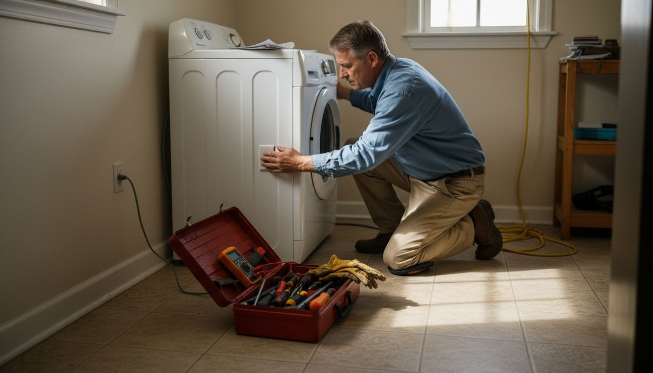 Homeowner prepares tools and unplugs appliance