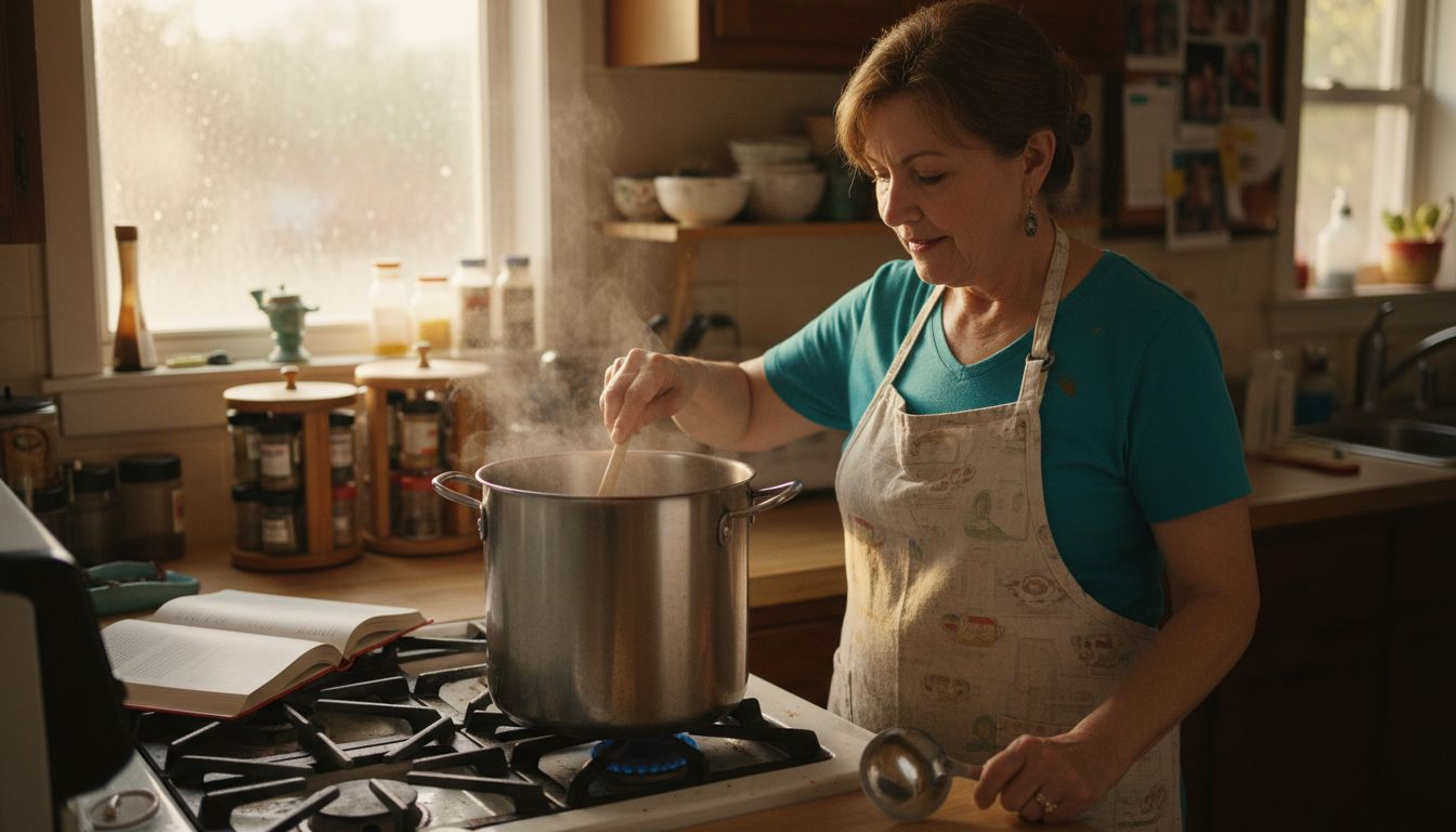 Home cook stirring pot on stove