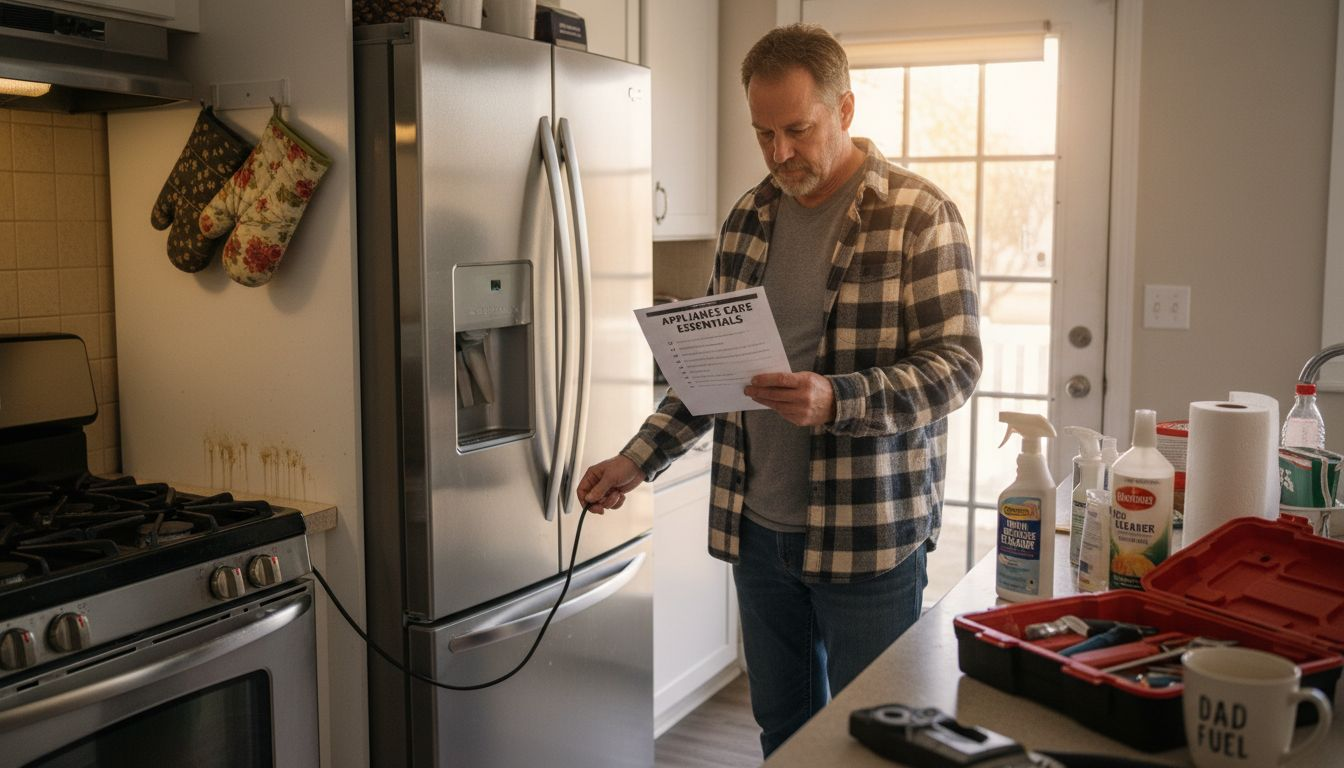 Homeowner checking appliances with care checklist