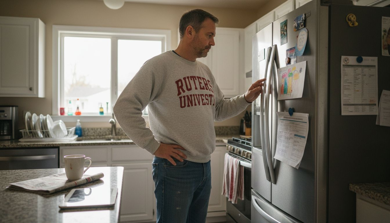 NJ homeowner checking smart refrigerator maintenance