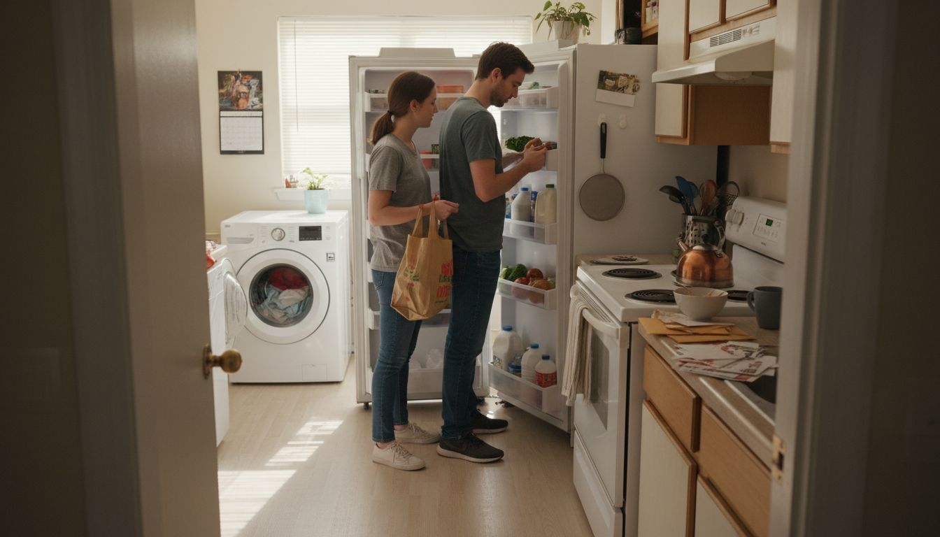 Couple with refrigerator stove washer Marlboro kitchen