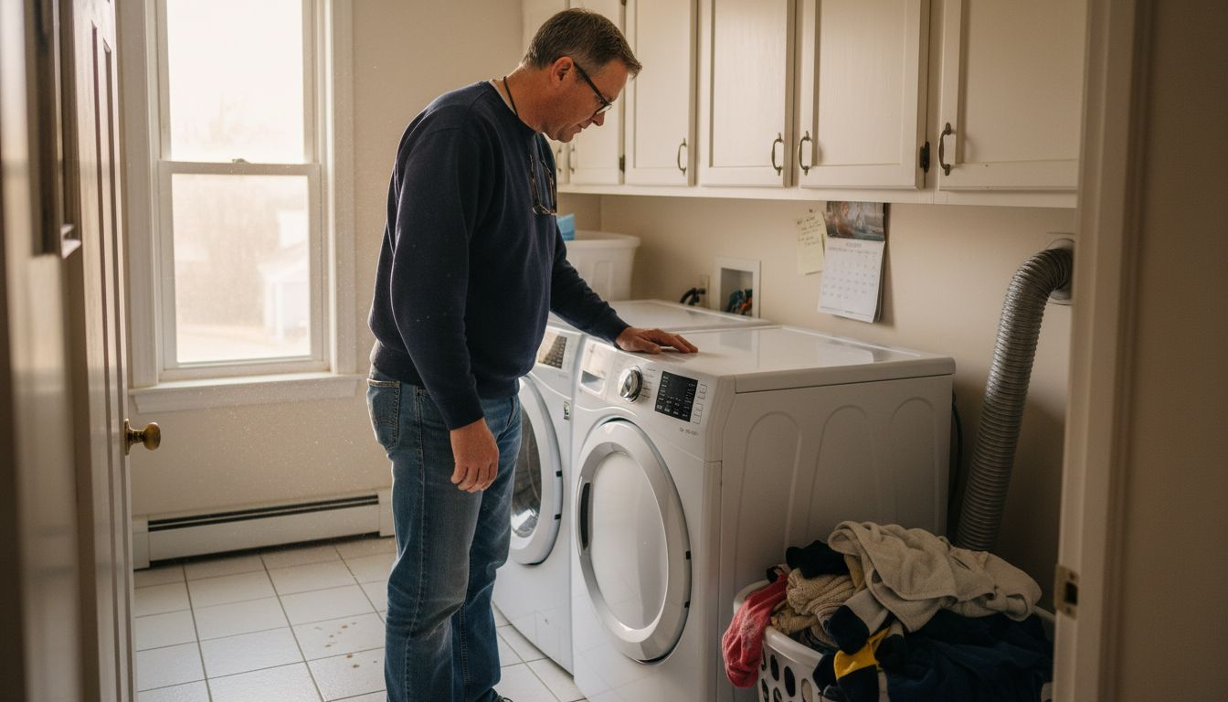 Homeowner checking dryer settings in laundry room