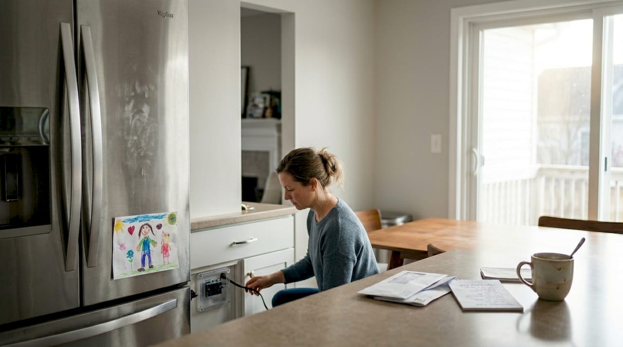 Homeowner checking appliance power in kitchen