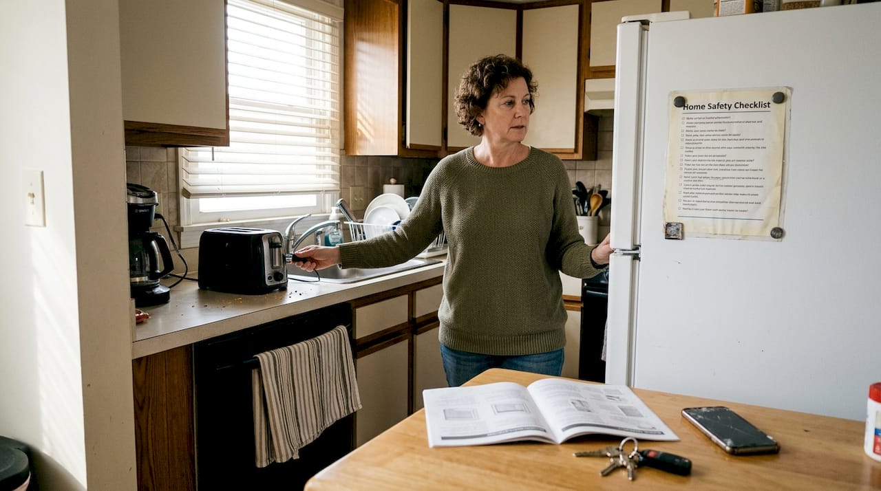Homeowner checks kitchen appliance safety