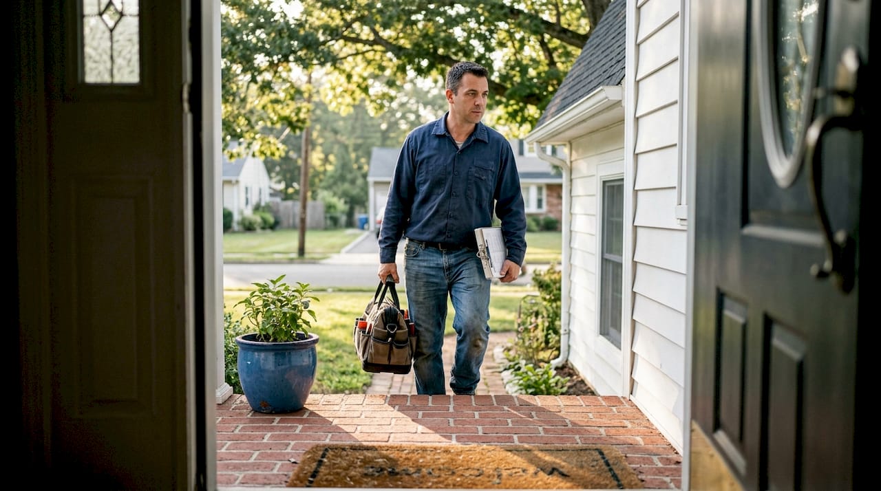 Technician arriving at Monmouth home for repair